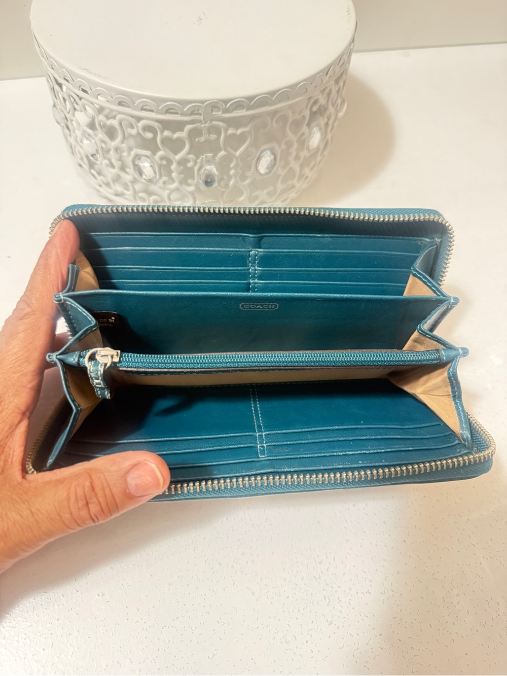 Coach Leather Zip Wallet in Teal - Picture 6 of 10
